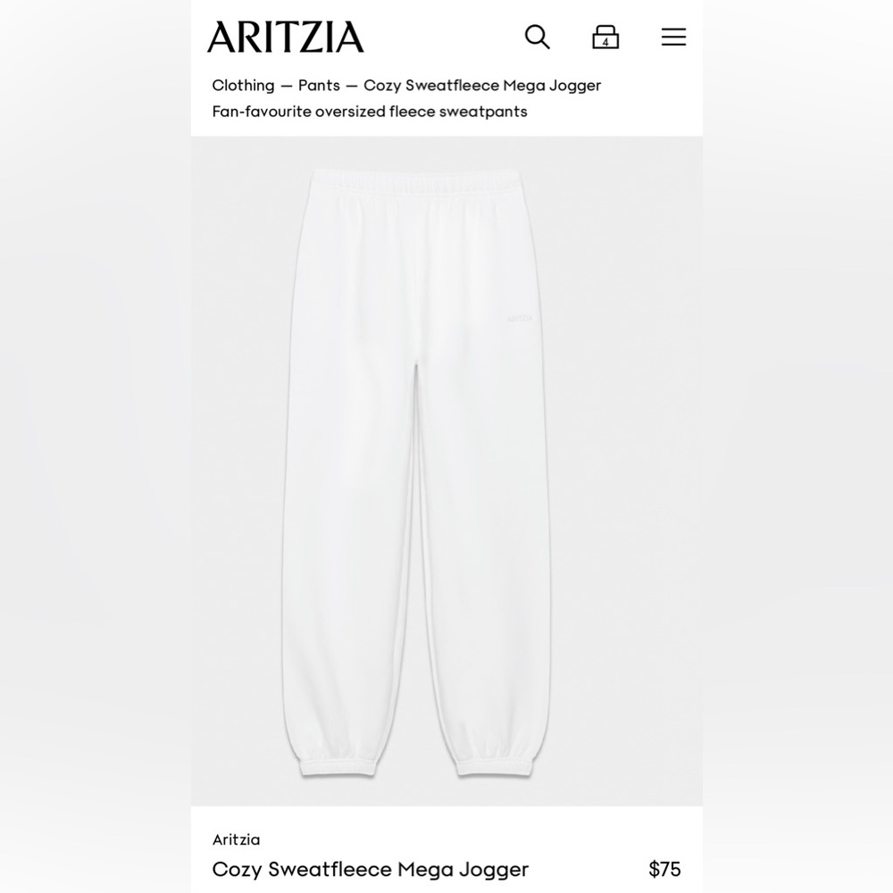 Aritzia Cozy Sweatfleece Mega Jogger in White